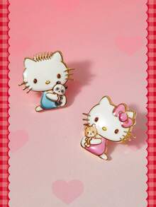 HELLO KITTY AND FRIENDS | SHEIN A Pair Of New Creative Multi-Color Cartoon Animal Pattern Printing Brooches, IP Joint Design, Cute Personalized, Simple And Generous, Can Also Be Used - Multicolor - View 5