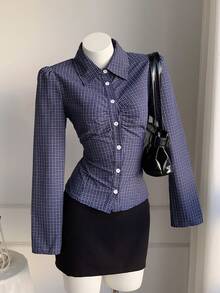Comfortcana Women's Casual Plaid Shirt, Spring/Autumn Autumn For Women Back To School Going Out Top - Blue - View 7