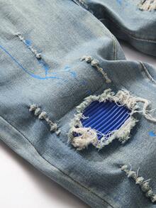 Manfinity Roughcore Men's Slim Fit Ripped Pocket Casual Denim Jeans Men Ripped Jeansstreetwear Jeans - Light Wash - View 5