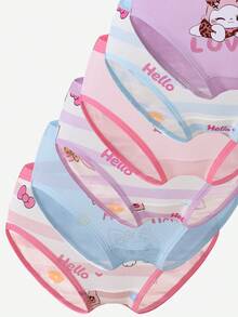 SHEIN [5pcs Random] 4-Season Random 5pcs Girls Toddler Multi-Color Cute Long-Eared Rabbit Simple Cute Girl Group Three Dancing Girls Multi-Color Multi-Pattern Cotton Printed Triangle Panties - Multicolor - View 6