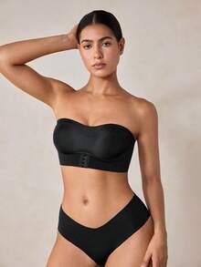 Veilyse Strapless Front Closure Wireless Minimizer Bra, Slip-Resistant & Chafe-Resistant, Thin Camisole Style Bra For Small Bust Women - Black - View 4