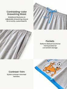 LUVLETTE Scooby-Doo Men's Soft Cotton Lounge Shorts Gray Color Block Sleep Shorts With Blue Trim & Cartoon Print Summer Pajamas Graphic - Grey - View 4