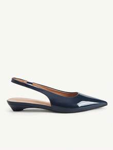 CUCCOO CHICEST Zapatos planos de mujer de unicolor con tacón inclinado corto, elegantes y premium, de cuero sintético PU brillante azul oscuro, para ir al trabajo, citas y uso diario - Azul oscuro - Ver 7