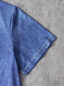 Conjunto de 2 piezas para niños grandes, camiseta azul y pantalones cortos, estampado de letras grandes y patrón de denim falso, camiseta de manga corta con cuello redondo y pantalones cortos, adecuado para uso casual diario en primavera/verano, tela cómoda, ajuste de moda, nuevo estilo de primavera/verano, adecuado para múltiples estaciones y ocasiones - Azul - Ver 7