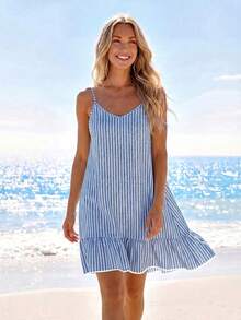 SHEIN LUNE Women's Printed Mini Ruffle Hem Cami Dress - Multicolor - View 5