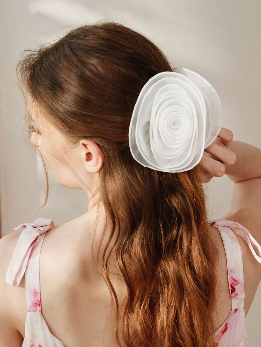 MOTF PREMIUM WHITE GAUZE DOUBLE-LAYER THREE-DIMENSIONAL FLOWER HAIRPIN - White - View 2