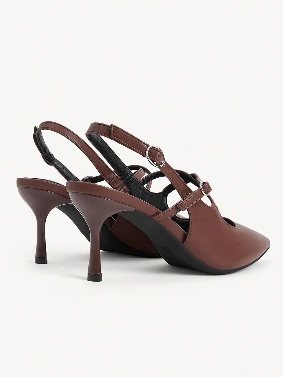 CUCCOO CHICEST Spring And Summer New French Dark Brown Leather Pointed Stilettos Women's High Heels Shoes Double Buckle Strap Rear Strap Commuter Dating