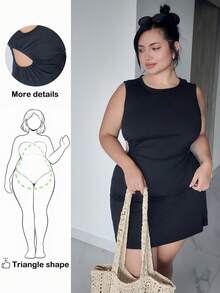 Hourglow Plus Size Black Knitted Sleeveless Dress, For Hourglass Body Shape - Black - View 1