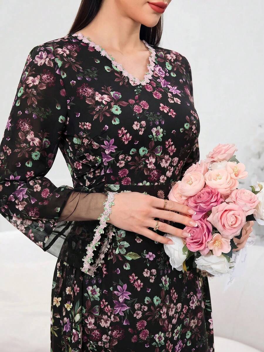 Al Najma 女款度假時尚刺繡花卉印花阿拉伯傳統長裙 - 彩色 - 查看 1