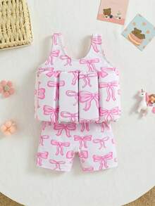 SHEIN 少女針織彩虹獨角獸圖案無袖連身泳衣 - 淺粉色 - 查看 2