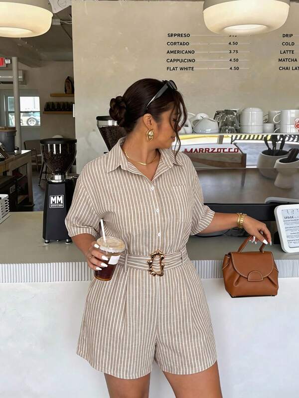 Firerie Plus Size Summer Casual Striped Romper
