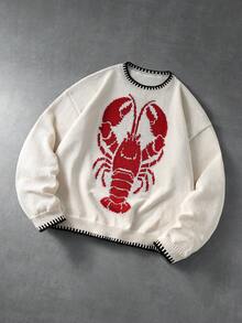 ROMWE MEN Street Life Men's Lobster Pattern Crew Neck Long Sleeve Casual Sweater - Multicolor - View 3