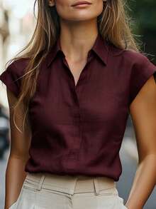EMERY ROSE Camisa de mujer de verano casual versátil de unicolor - Burdeos - Ver 1