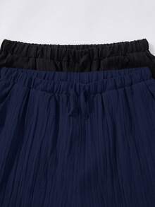 SHEIN Girlism 青少年女孩編織黑色海軍藍抽繩寬鬆休閒寬腿長褲 秋季 幾件裝 - 藏蓝色 - 查看 7