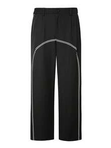 Manfinity Homme Men's Black Relaxed Fit Wide-Leg Pants, Printed Line Design, Mature Casual Vintage Style Trousers ,Printed Design, More Three-Dimensional Shape - Black - View 3