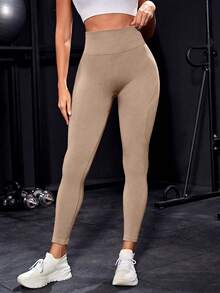 Slayform Damen-Leggings mit hoher Taille, einfarbig, nahtlos, für tägliche Fitness, zum chinesischen Neujahrsfest - Khaki - Übersicht 4