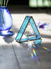 Cirelle 1pc Crystal Sun Catcher Table Figurine, Handmade Stained Glass Prism Stand With Crystal Ball Rainbow Maker, Aesthetic Glass Suncatcher Ornament For Window Shelf Desk - green - View 4