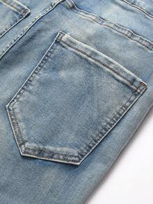 Manfinity Roughcore Men's Slim Fit Ripped Pocket Casual Denim Jeans Men Ripped Jeansstreetwear Jeans - Light Wash - View 6