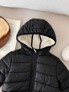 SHEIN Baby Girl Thick Lined Zipper Hooded Jacket Suitable For Snow Play Winter Essential - Black - View 3