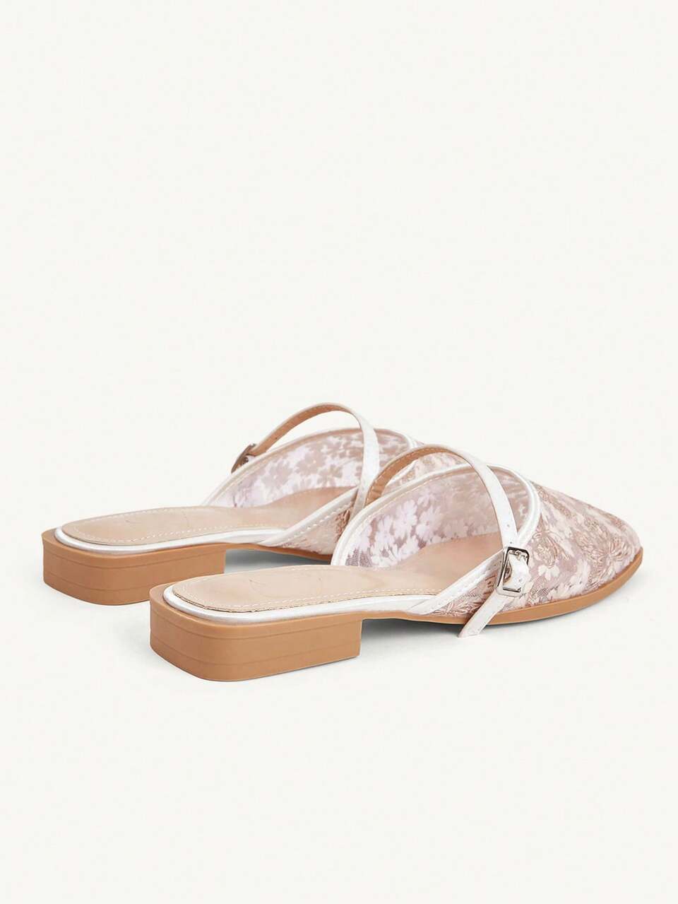 CUCCOO CHICEST Women's Shoes Fashion Mesh Lace Square Toe Word With Low Heel Sandals Women's Casual And Comfortable Temperament Versatile Flat Shoes