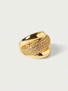 Glisma 18K Gold-Plated 1pc Metallic, Party,Prom,Rhinestone Encrusted Open Ring,Luxury For Party, Casual - Gold -3 - View 3