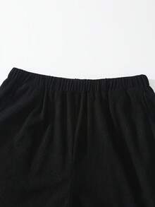 SHEIN 經典休閒長褲 春/秋款 雙層腰頭 簡約舒適 衛衣布料 適合居家、街頭、運動，可隨意搭配外套與上衣展現青春活力 - 黑色 - 查看 4