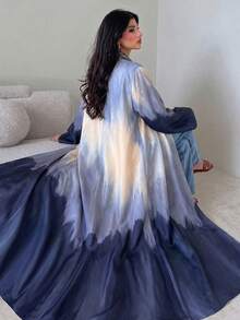 Yasmyna Damen Abaya aus gewebtem Satin mit digitalem Positionprint, Burnout-Effekt, langen Ärmeln, A-Linie, elegant, romantisch und dezent - Verschiedenfarbig - Übersicht 3