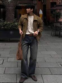 DAZY Autumn Solid Brown Suede Pleated Inner Lining Design Men's Jacket And Coat - Brown - View 6
