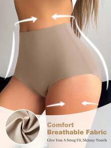SHEIN 女款素色彈性腰休閒無縫內褲（三角褲） - 卡其色 - 查看 3