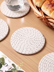 8pcs Pack Coasters With Holder, Minimalist Table Woven Coasters, Kitchen Table Heat-Resistant Coasters And Thick Insulation Pads For Kitchen Decor,Assorted Coaster Set For Home ,KitchenTabletop Protection Suitable Christmas For Holiday Gift Giving - White - View 7