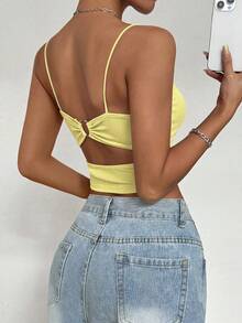 Allurite Áo hai dây tank top đệm lưng, dây đeo có khóa kim loại - Màu vàng - Xem 3