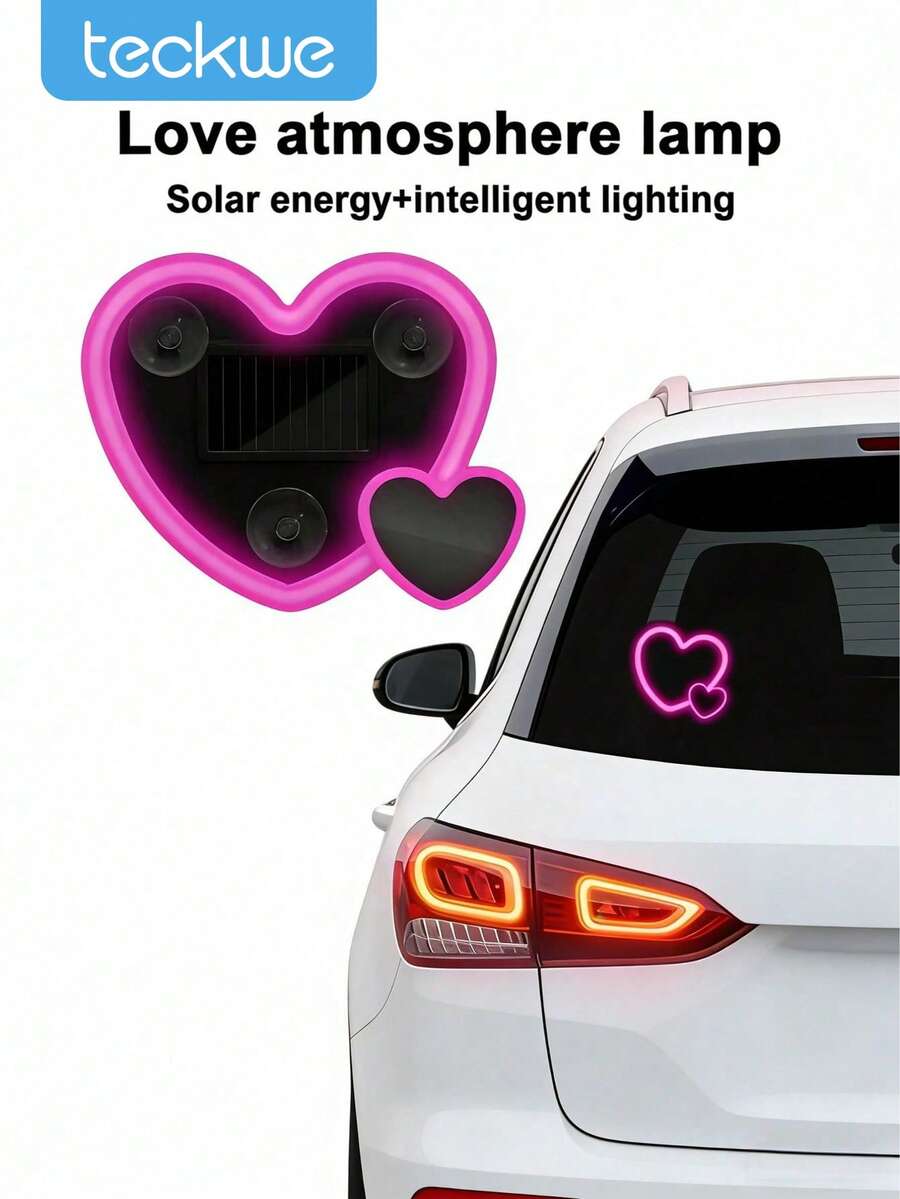 Teckwe SX-01 Automotive Solar Powered Heart-Shaped LED Neon Light With Heart-Shaped Atmosphere Light, Built-In Wireless LED Atmosphere Light, Automotive Accessories, 300mAh Rechargeable Battery