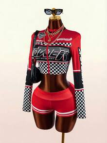 Amplova Women's Racing Comfortable Low Waist Set, Suitable For Back To School Season Parties - Red - View 6