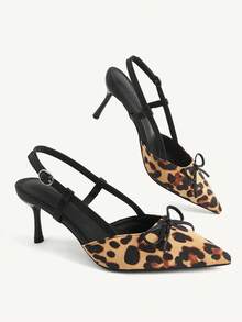 CUCCOO CHICEST صنادل جديدة بطبعة نمر وفيونكة وحزام خلفي مدبب، كعب منخفض رفيع، حذاء بفتحة منخفضة، للارتداء الخارجي والتنقل، كعب عالي - متعدد الألوان - مشاهدة 4