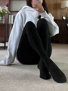 Dazy Tall Women's Solid Color Thermal Lined Tight Leggings With Socks For Autumn/Winter Daily Wear - Black - View 9