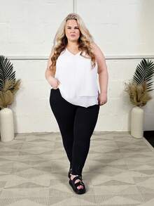 Hourglow Camisa básica de unicolor sin mangas para mujer de talla grande, para Body con forma de reloj de arena, blanco - Blanco - Ver 7