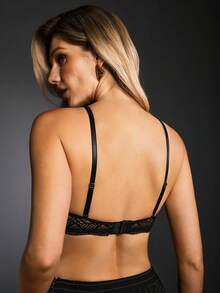 Women Solid Color Lace Fashion Sexy Lingerie Bra - Black - View 2