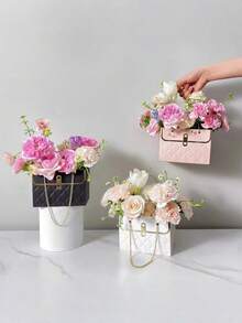 12Pcs Rose Flower Paper Gift Handbags With Metal Chain, Durable Floral Bouquet Tote Packaging Boxes For Fresh & Preserved Flowers, Ideal Gift Bags For Wedding, Birthday, Valentine's Day, Easter & Holiday Party - Multicolor - View 7