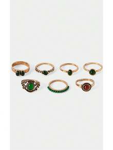 Noxbound Kombinasi Cincin Logam Antik Retro, Set Tumpuk Multi-Gaya, Aksesori Suasana Retro - MultiWarna - View 22