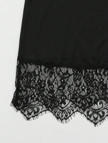 EMERY ROSE Women's Plus Size Knit Elastic Fabric Contrast Lace Casual Vacation Camisole - Black - View 13
