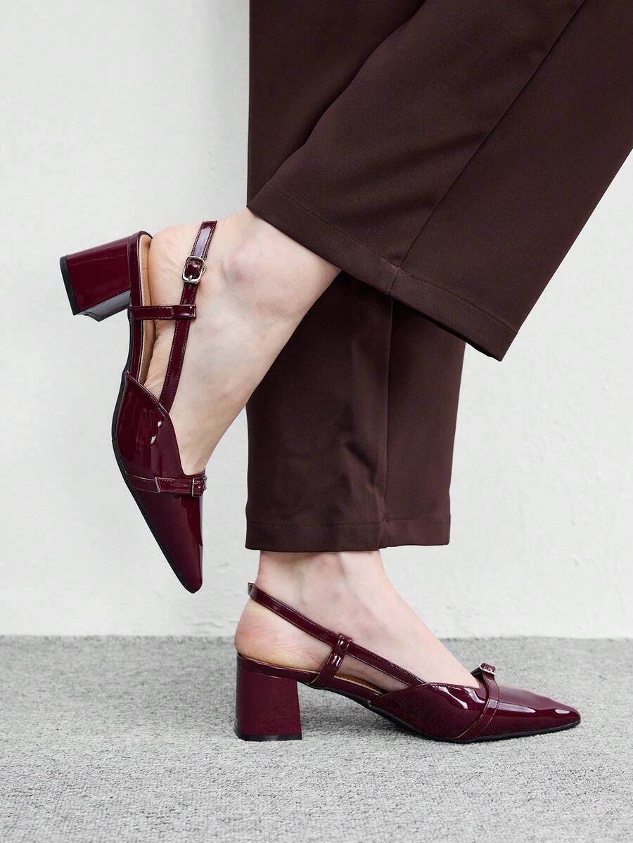 CUCCOO BIZCHIC Ladies Commute Elegant And Comfortable Pointed Thick Heel Back Strap High Heel Shoes - Burgundy - View 1