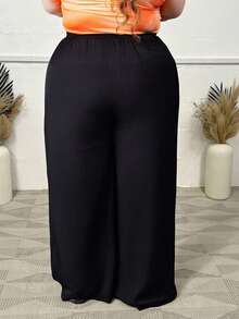 Hourglow Plus Knot Front Wide Leg Summer Outfits Pants, For Hourglass Body Shape Black - Black - View 2