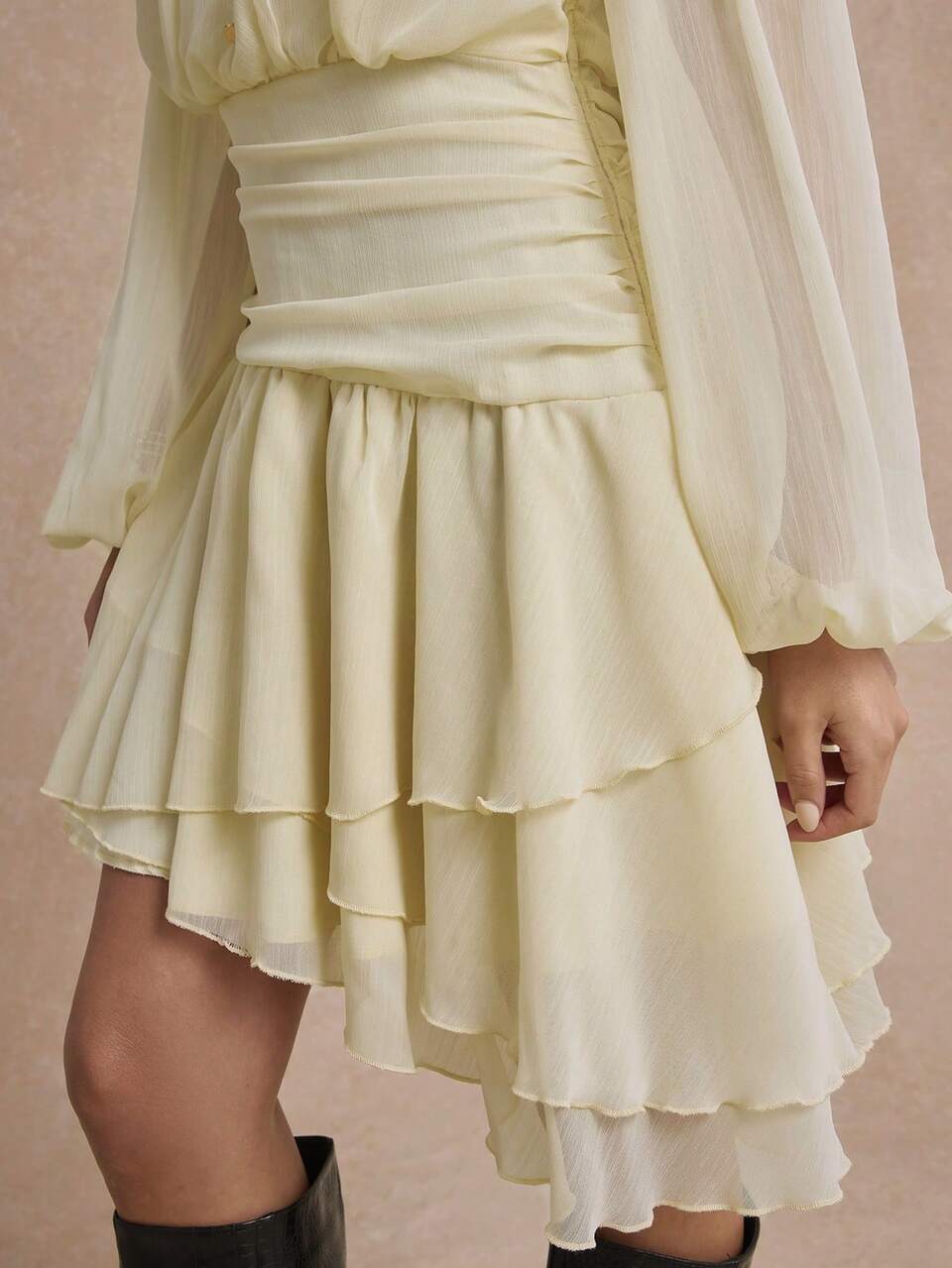 Enchnt Autumn Romantic French Women's Pale Yellow Elegant Short Dress, Graduation Dinner Anniversary High Tea Party Night Wedding Outfits, Work Teachers' Day