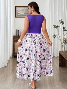 Weeklong Vestido casual de verano con estampado floral y patchwork para mujer de talla grande - Multicolor - Ver 2