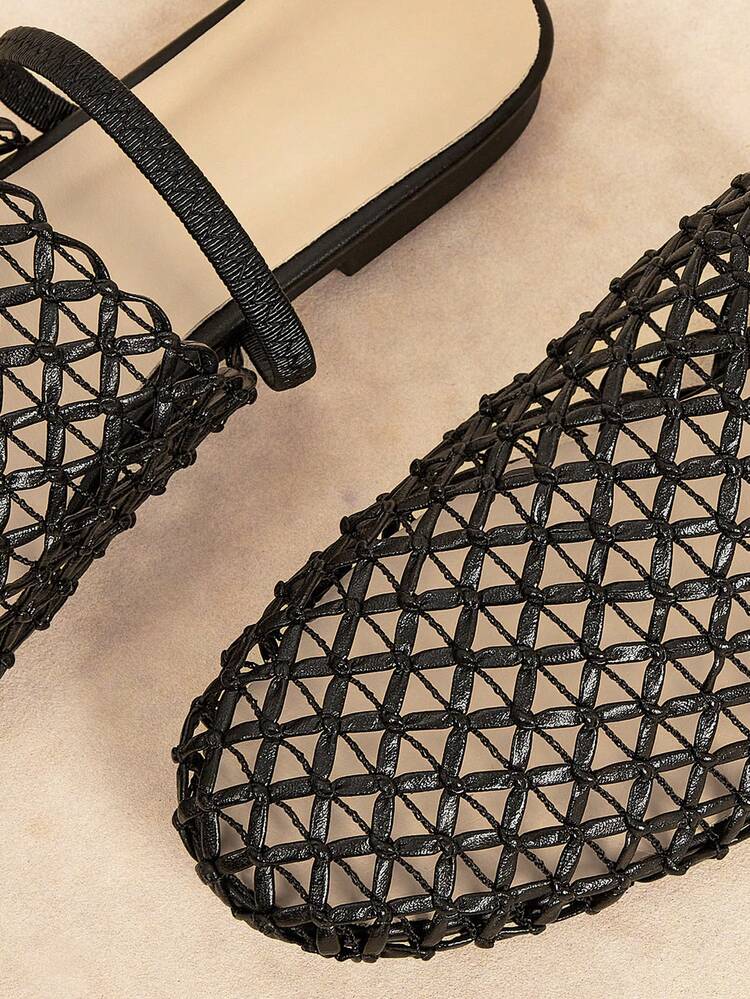 Rosivie Black Mesh Hollowed-Out Closed Toe And Slippers Female, Wearing Muller Mops In Summer, Slouchy People Pedal Sandals With - obsidian black - View 1