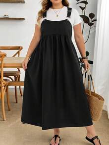 SHEIN CURVE+ 大尺碼夏季休閒純色細肩帶洋裝 - 彩色 - 查看 3