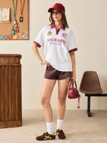 HARRY POTTER X SHEIN Women's Letter Print Casual Versatile Daily Short Sleeve T-Shirt - White - View 3
