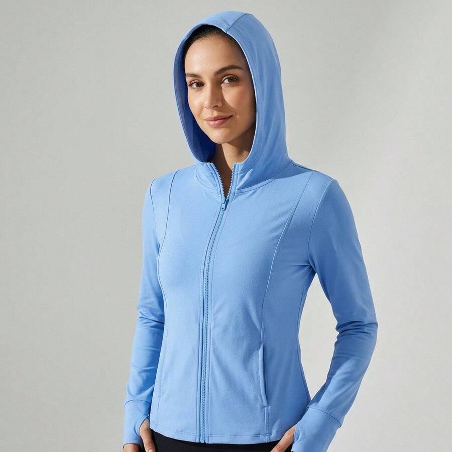 Basic Hooded Sweatshirt With Lock - Available In Various Colors - Blue - View 1