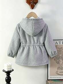 SHEIN Elladie kids 少女連帽外套，休閒可愛學院風復古連帽衫，秋冬開學季戶外運動日常穿搭，舒適保暖外套 - 灰色 - 查看 3