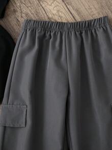Casuvi Kids 男童2件套休閒百搭套裝 春/夏新款 印花黑色短袖T恤搭配工裝錐腳長褲 - 彩色 - 查看 4
